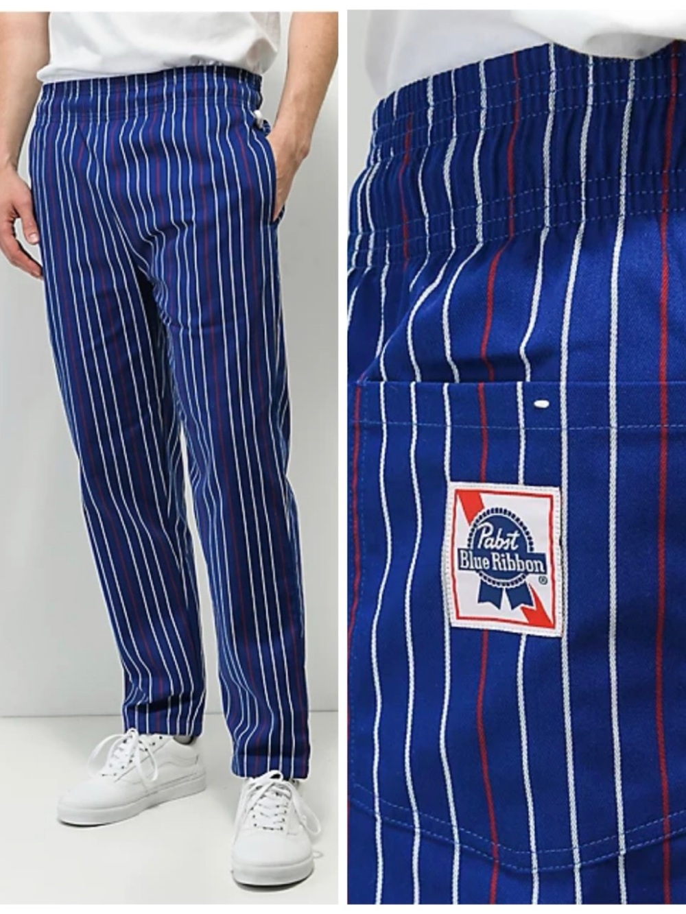 Cookman x Pabst Blue Ribbon PBR Beer Blue Pinstripe Chef Pants